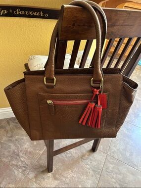 Super nice Coach leather Legacy carryall tote red orange and tan